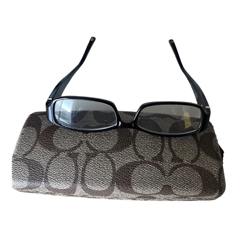 Coach Bernice 844 Ce 130 Brown Rectangle Frame Logo Camouflage Temple EyeGlasses